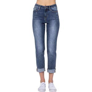 Women's High-Rise Bleach Splash Boyfriend Jeans Plus Size Casual Wear